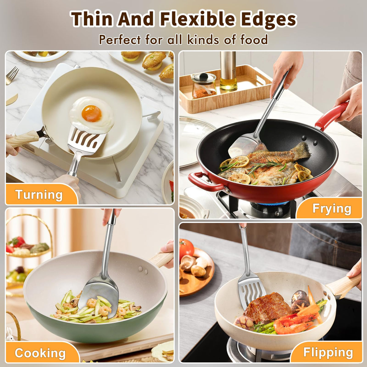 MemoGem Stainless Steel Spatula Set, Metal Solid & Slotted Turner - B. 2PC Spatula view 6