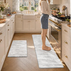 KIMODE Anti Fatigue Kitchen Mat, Abstract Farmhouse Kitchen Rugs Sets of 2 - Grey/Multi / 17.3" x 59"+17.3" x 29"--0.47 inches view 8