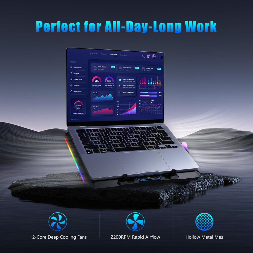 Trullypine Laptop Cooling Pad - 12Fan-LCD view 1
