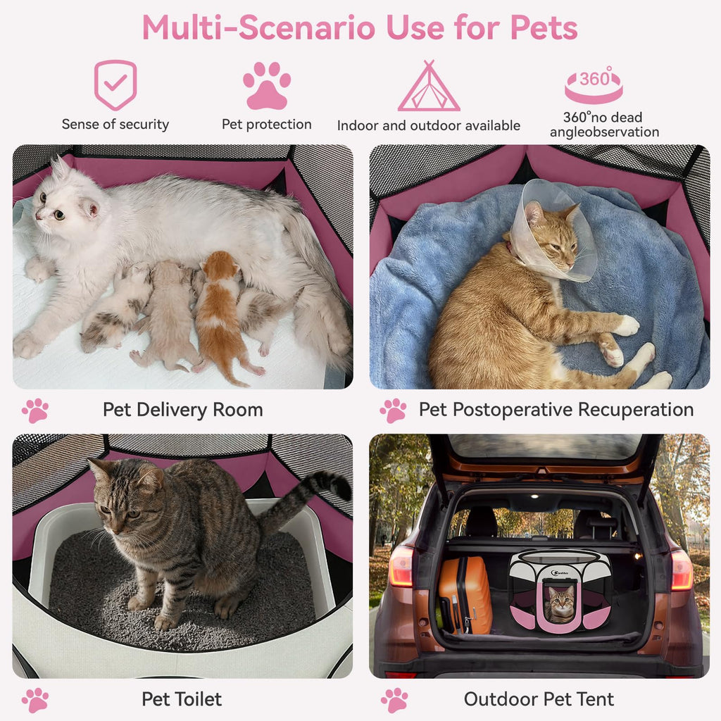 Siedihit Sieidihit Dog Cat Pet Playpen Puppy Crate Cage Indoor Outdoor, – Small Pink (SDUS1P1CWAG30S)