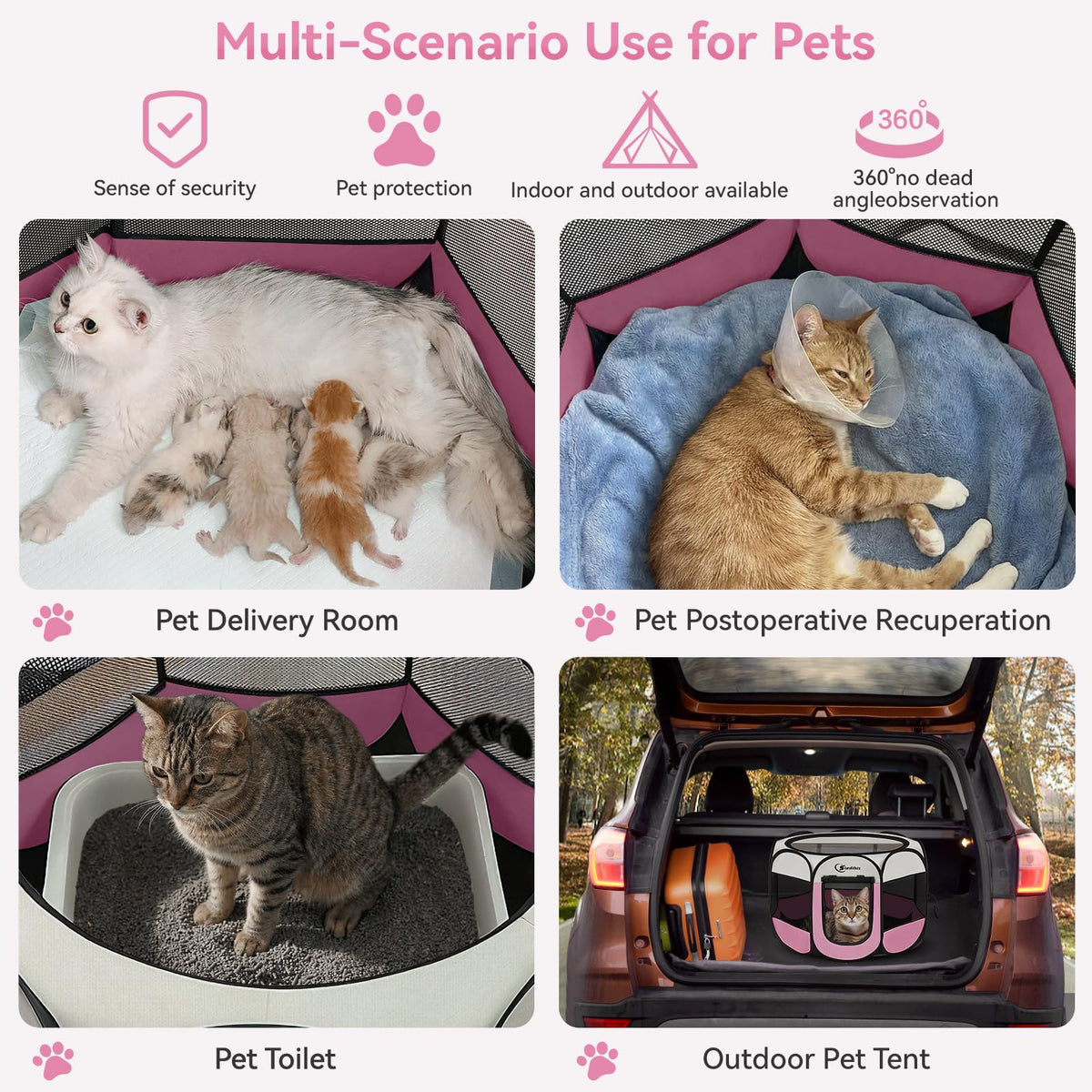 Siedihit Sieidihit Dog Cat Pet Playpen Puppy Crate Cage Indoor Outdoor, – Small Pink (SDUS1P1CWAG30S)