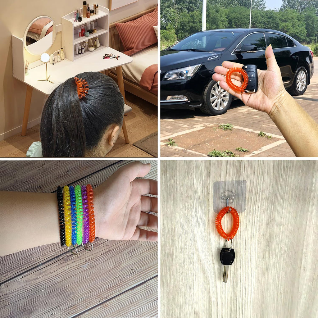 36 Pack Spring Spiral Wrist Coil Key Chain, Wristband Key Ring - Solid Red view 2