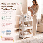 3 Tier Rolling Diaper Caddy Cart - Off-white view 1