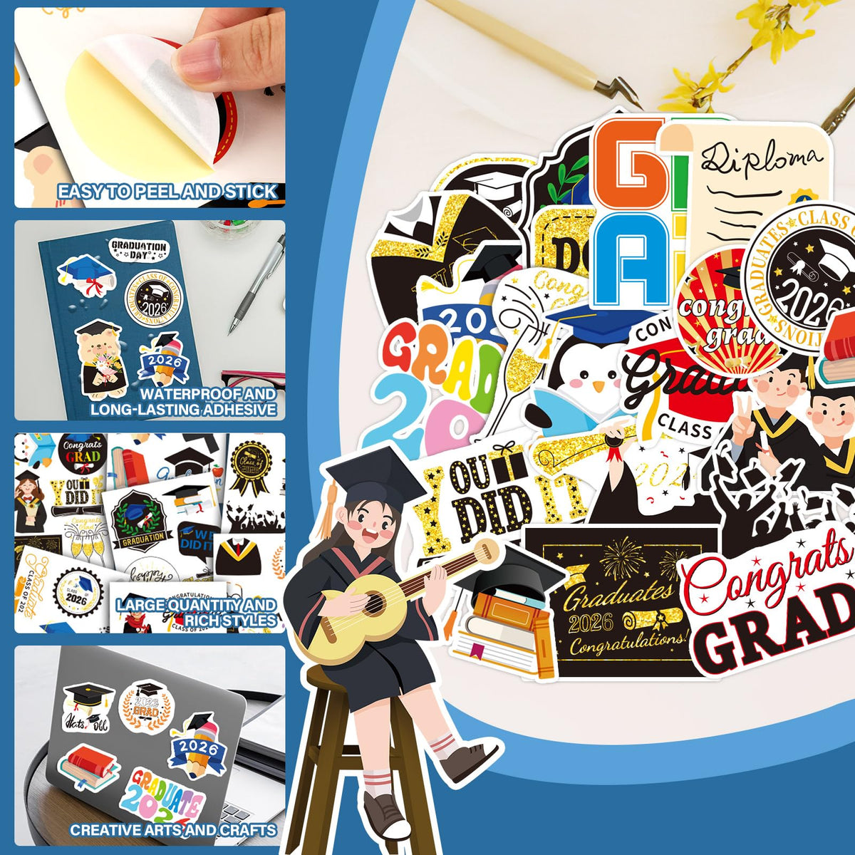 MARFOREVER 200PCS Graduation Stickers 2027 College Grad Stickers (additional view 2)