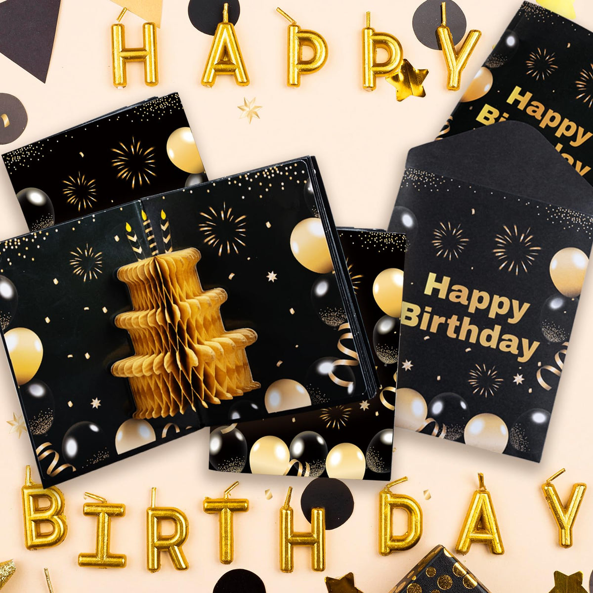 Marhpveua 6 Slots 3D Honeycomb Birthday Money Card Holder - Black Gold view 2