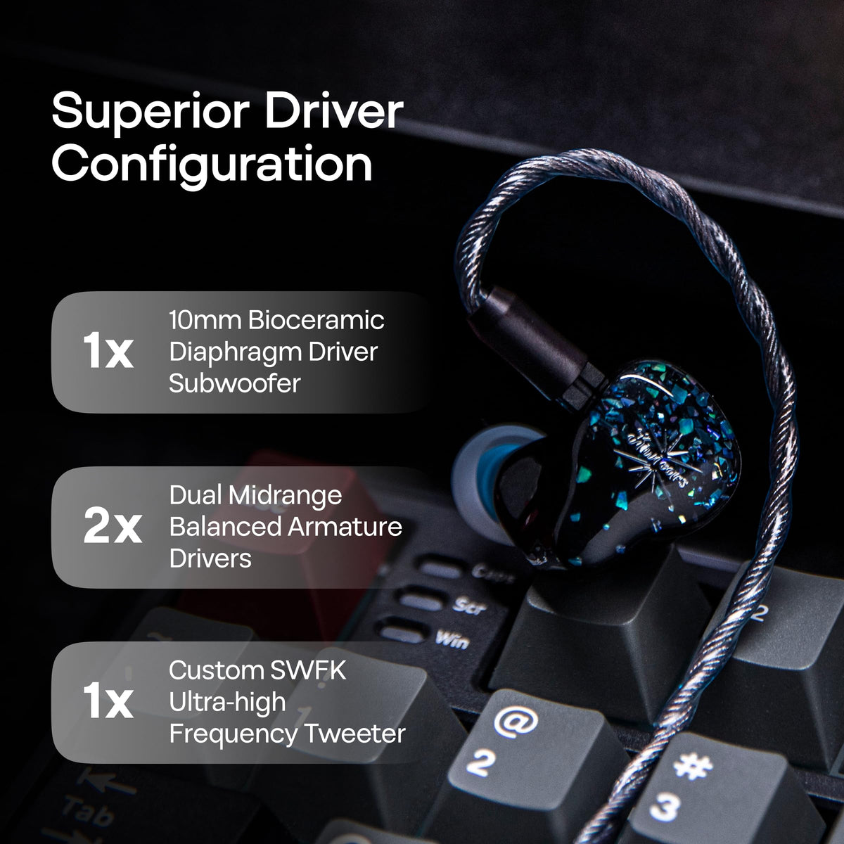 Linsoul Kiwi Ears Astral 1DD+6BA Hybrid in Ear Monitor - Blue view 2