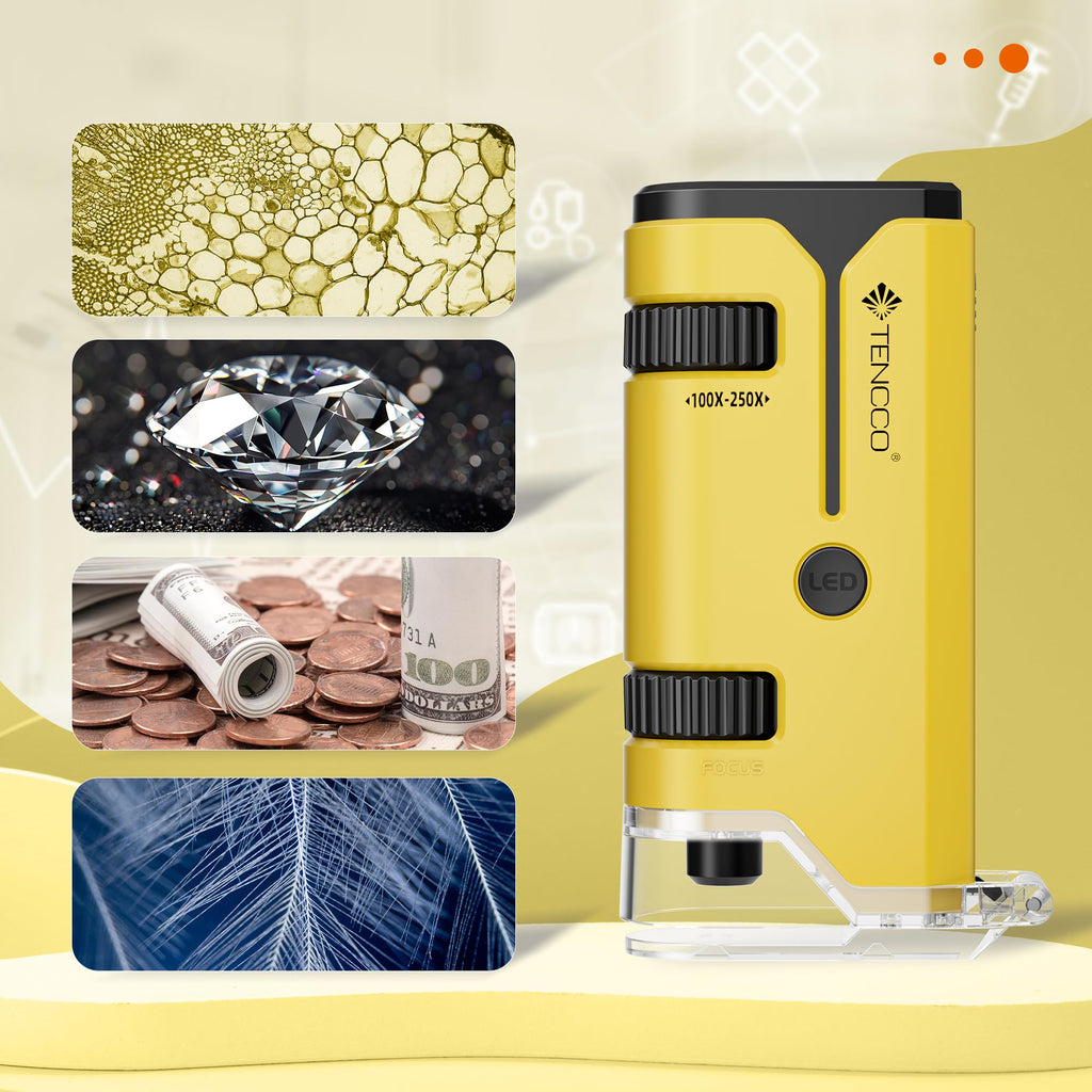 100x-250x Mini Pocket Microscope for Kids Adults - Yellow view 5