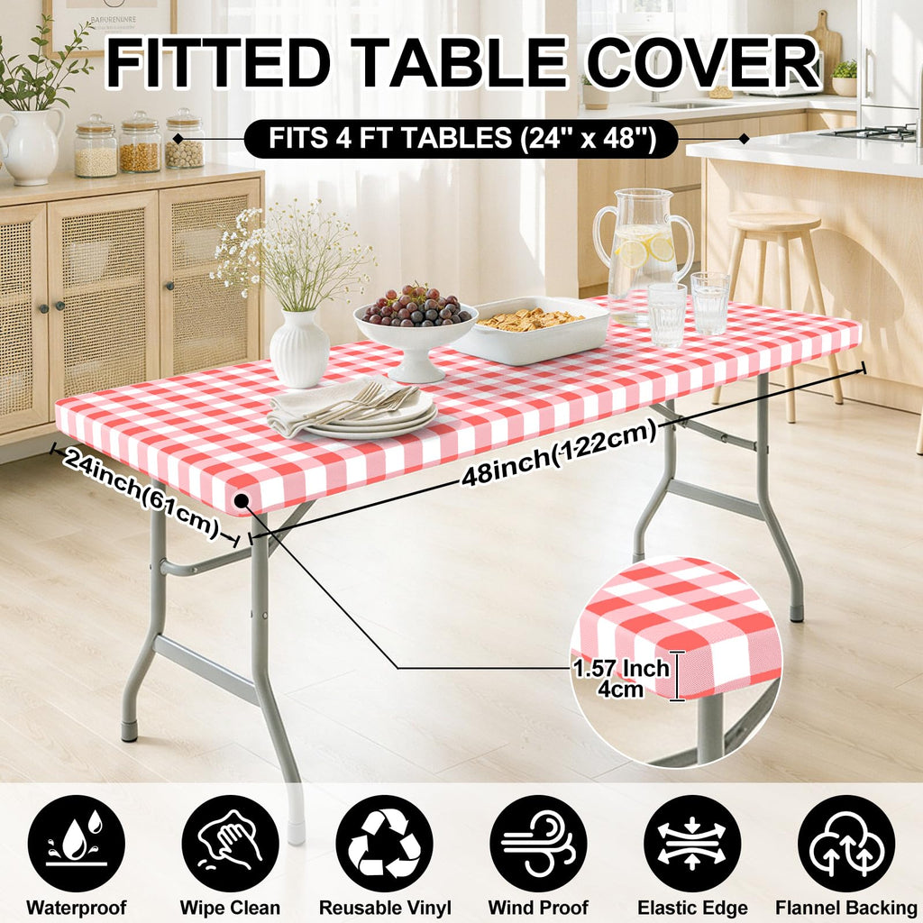 Smiry Rectangle Picnic Table Cloth - Red and White / 48" x 24" (Rectangular) view 6