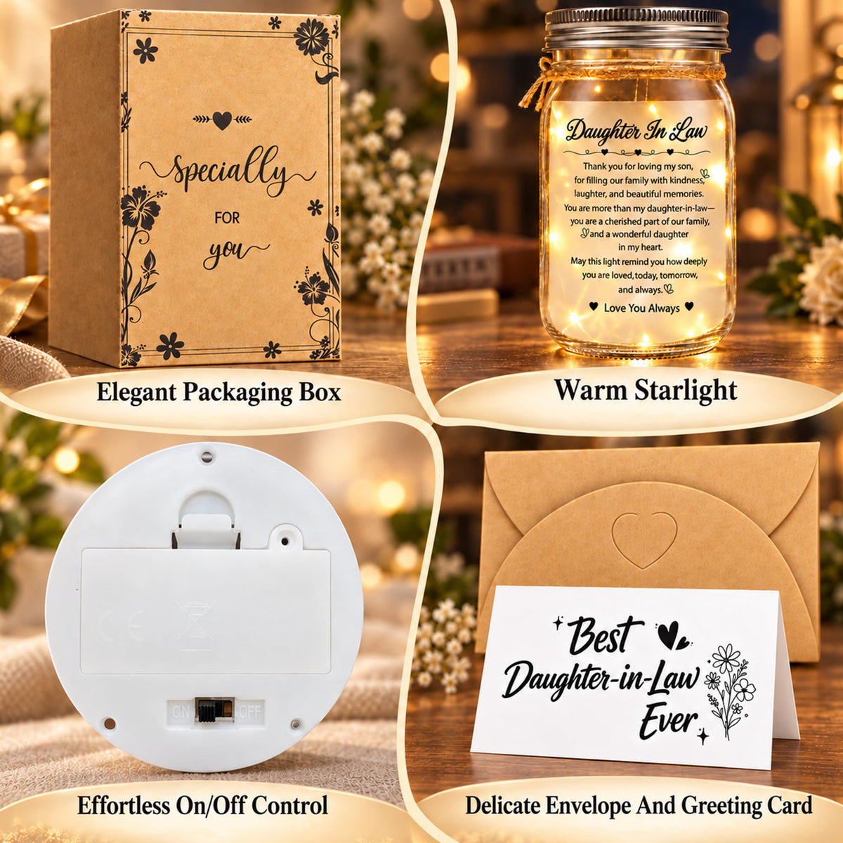 Daughter-in-Law Mason Jar Night Light, Birthday Gifts for daughter-in-law (additional view 4)