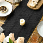 Artoid Woven Farmhouse Hollow Table Runner - Black / 12" x 120", Table Runner view 4