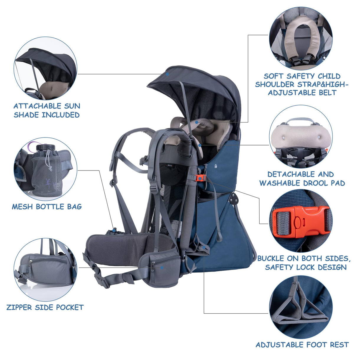 WIPHA Toddler Hiking Backpack Carrier - Navy Blue view 4