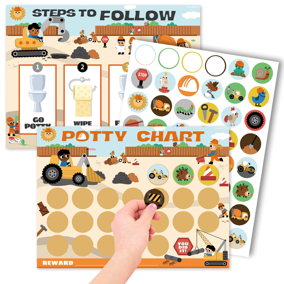 Potty Training Chart for Boys, Construction Theme, 8.3 x 11.2 inches, 10 Pack Chart with