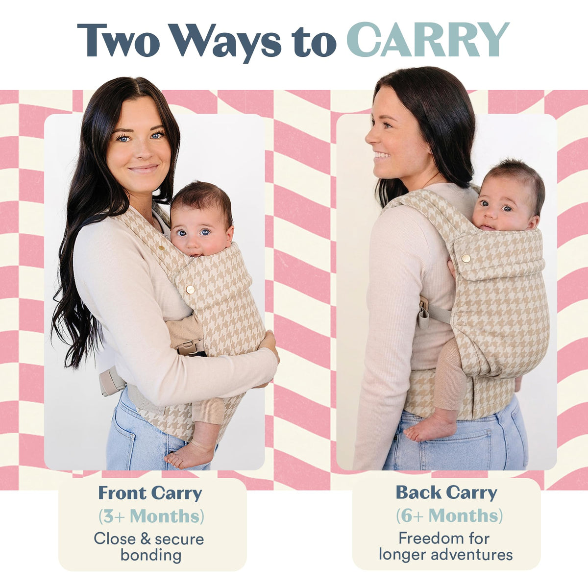 Ergonomic Hip-Healthy Baby Carrier, Front and Back Carry, 7-35 lbs - Houndstooth view 4