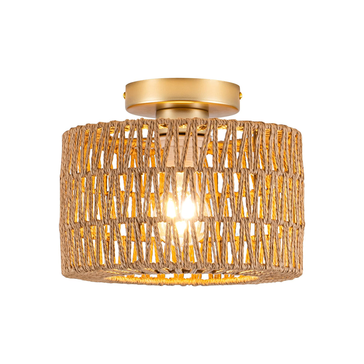 Rpzloila Rattan Ceiling Light, 1 Light Bohemian Modern Woven Flush Mount Ceiling Light