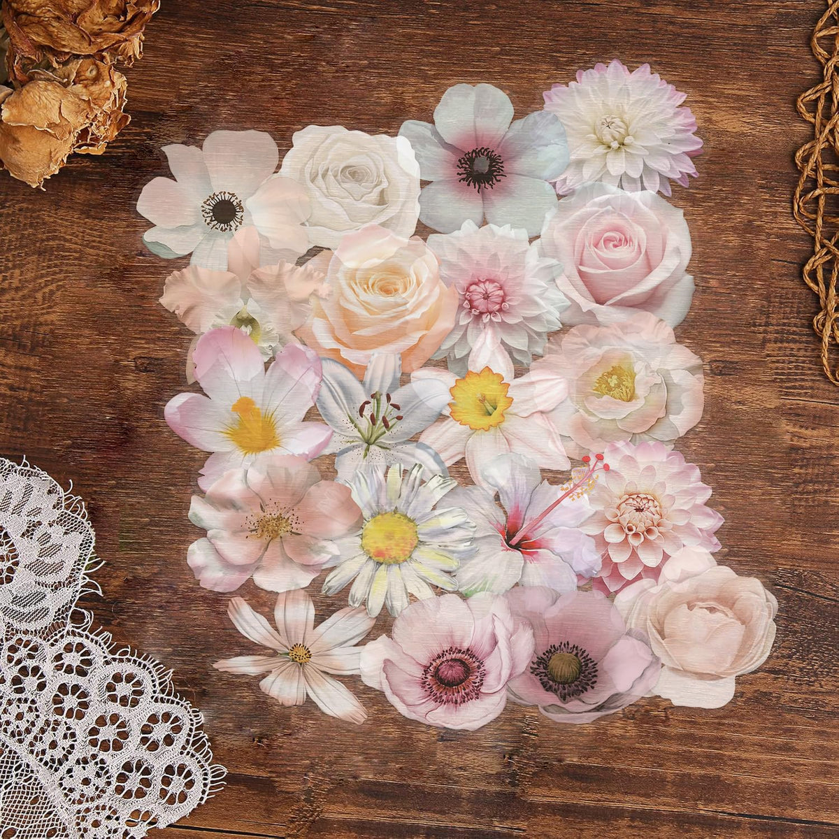 50Pcs Pink Flower Stickers for Kid Cartoon Aesthetic Sticker Bag Waterproof Water Bottle (additional view 3)