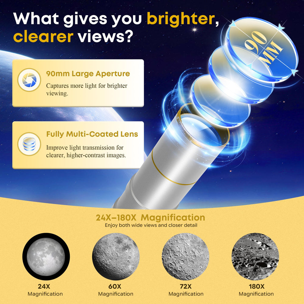 UncleHu 90mm Aperture 600mm Telescope for Adults Astronomy &Kids with Stool (additional view 2)