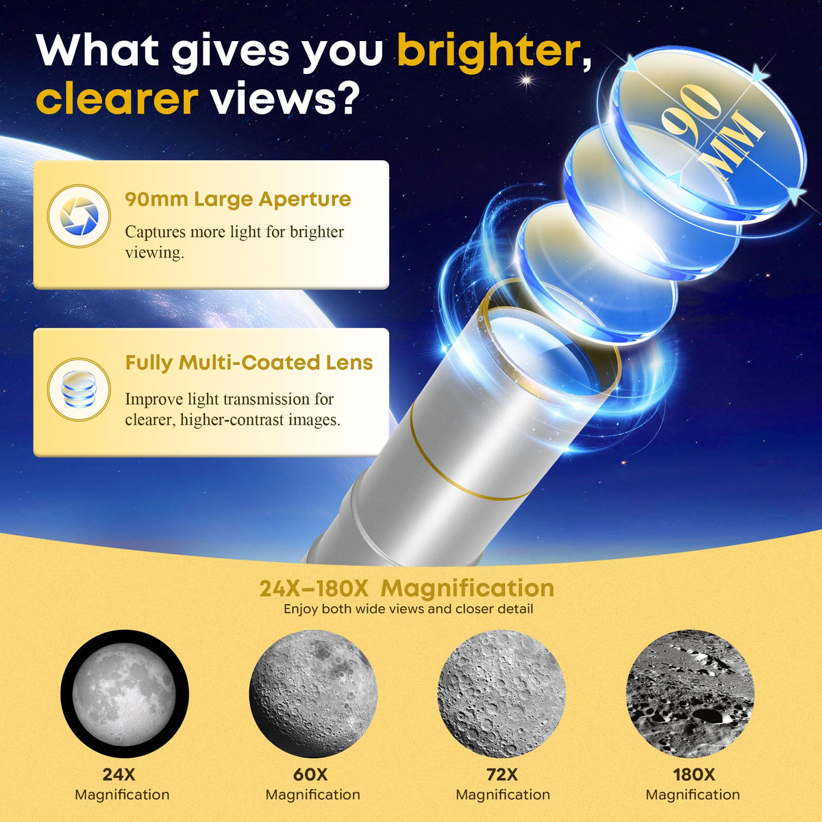 UncleHu 90mm Aperture 600mm Telescope for Adults Astronomy &Kids with Stool (additional view 2)