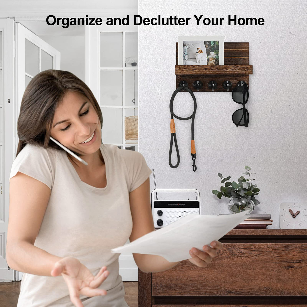 Lwenki Key Holder for Wall, Decorative Key and Mail Holder with Shelf Has Large