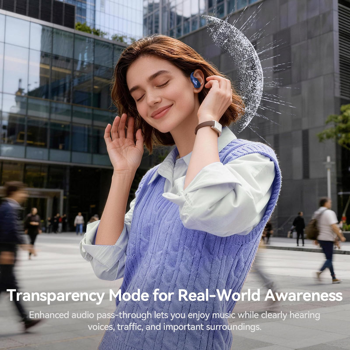 Active Noise Cancelling Ear Buds Wireless Bluetooth Headphones 80H Playtime Display Charging Case 50dB ANC Over - Blue view 2