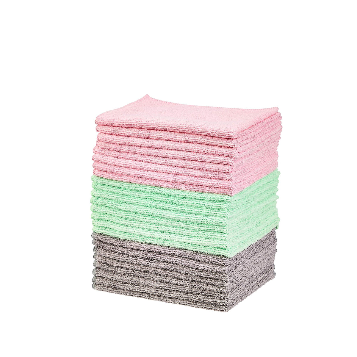 Amazon Basics Microfiber Cleaning Cloths - Green/Gray/Pink / 24-Pack