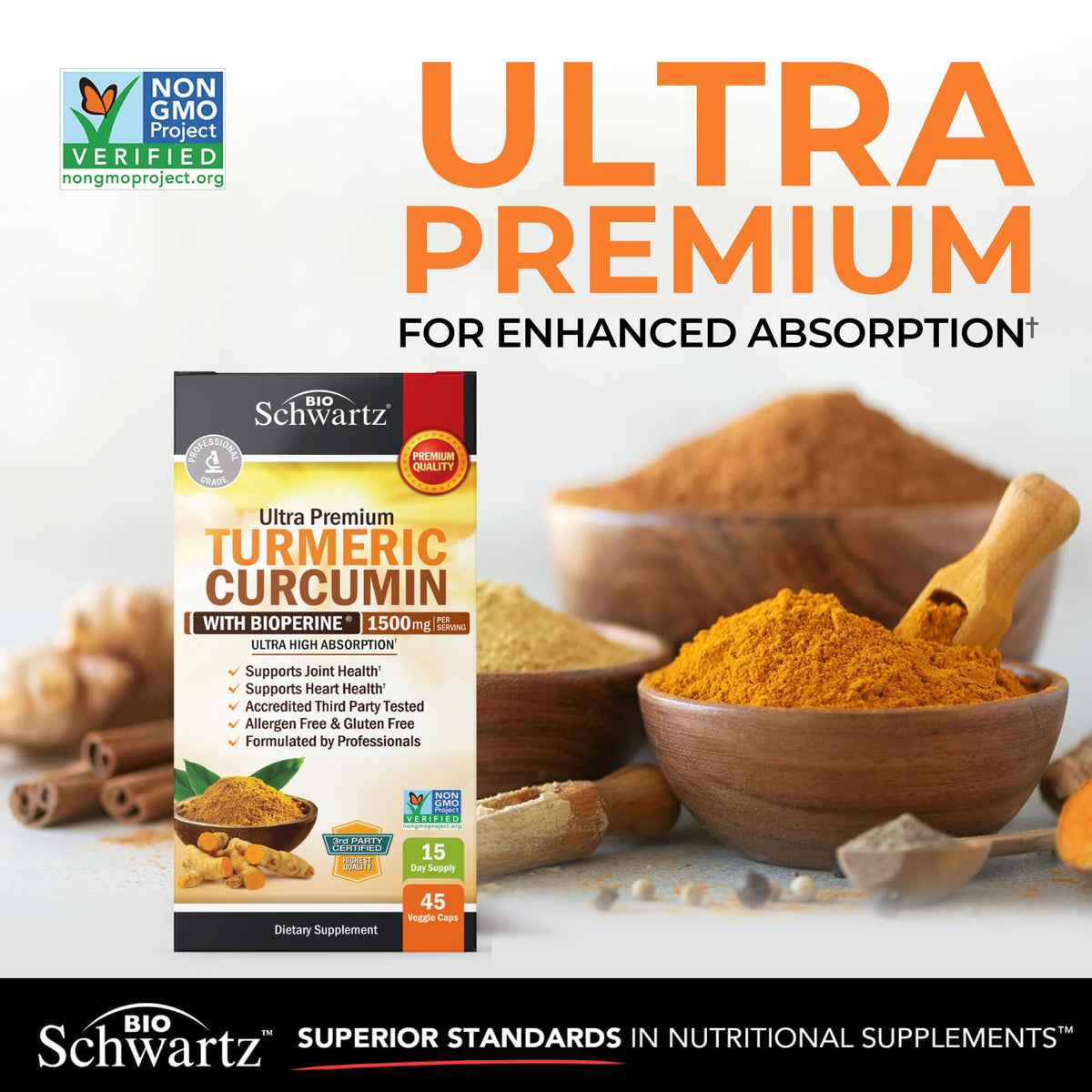 BioSchwartz Turmeric Curcumin with Black Pepper Extract 1500mg, 45 Capsules