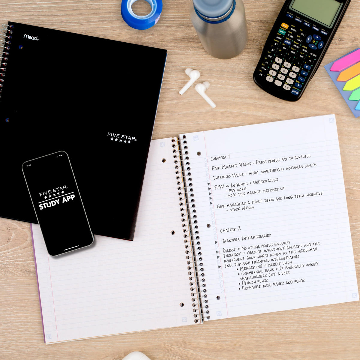 Five Star Spiral Notebook + Study App, 5 Subject, College Ruled Paper, 8-1/2" x 11", 200 Sheets, Fights Ink Bleed, Water Resistant Cover