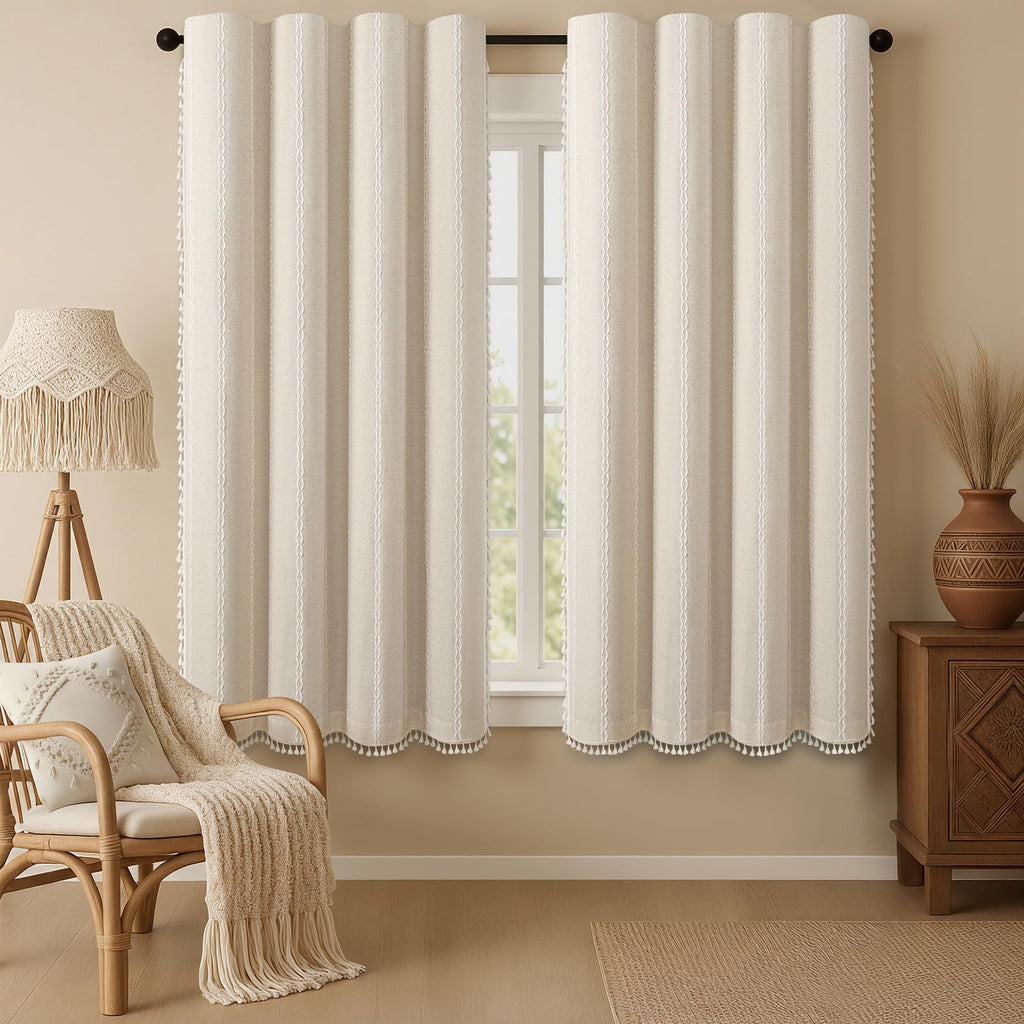 XOGUIBO Pinch Pleated Look Blackout Curtains 84 Inch Length, 2 Panels Linen Textured Boho Neutral Drapes for Living (Pack of 2)