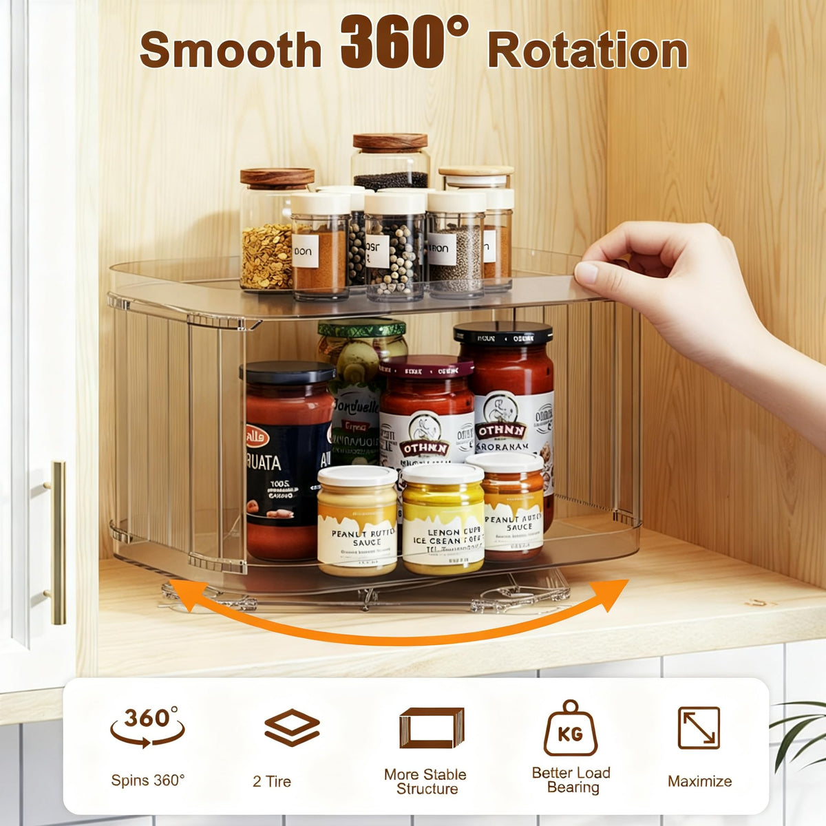 FIRJOY Lazy Susan Organizer - 2 Tier Rectangular / 14" x 10" Clear - 1 Pack view 3