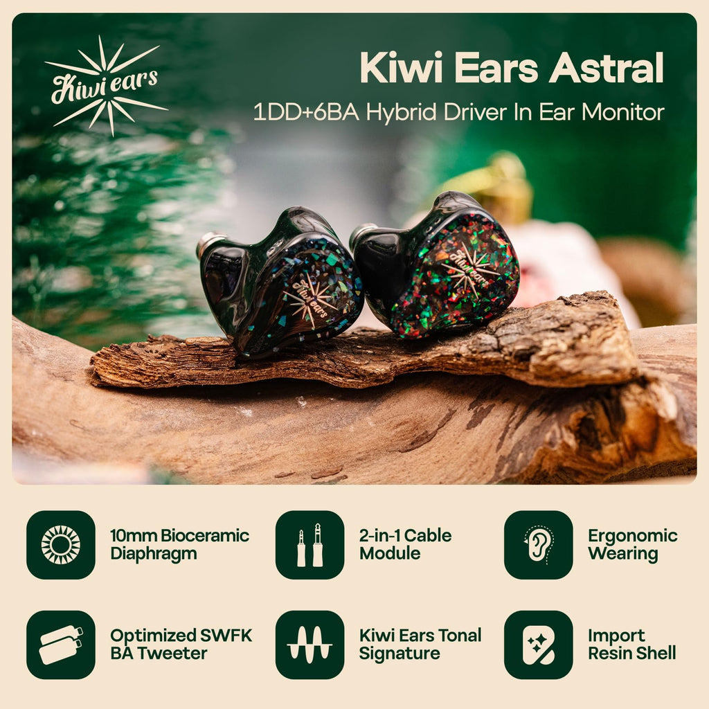 Linsoul Kiwi Ears Astral 1DD+6BA Hybrid in Ear Monitor - Green view 1