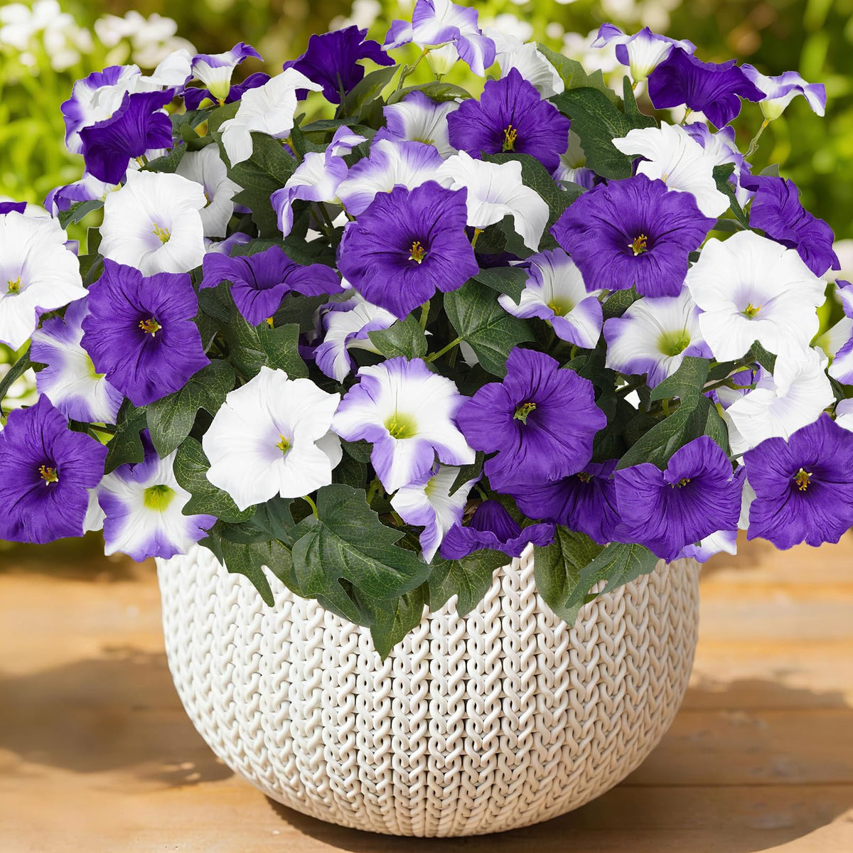 SIECCY Artificial Flowers for Outdoors - Purple-white / 12