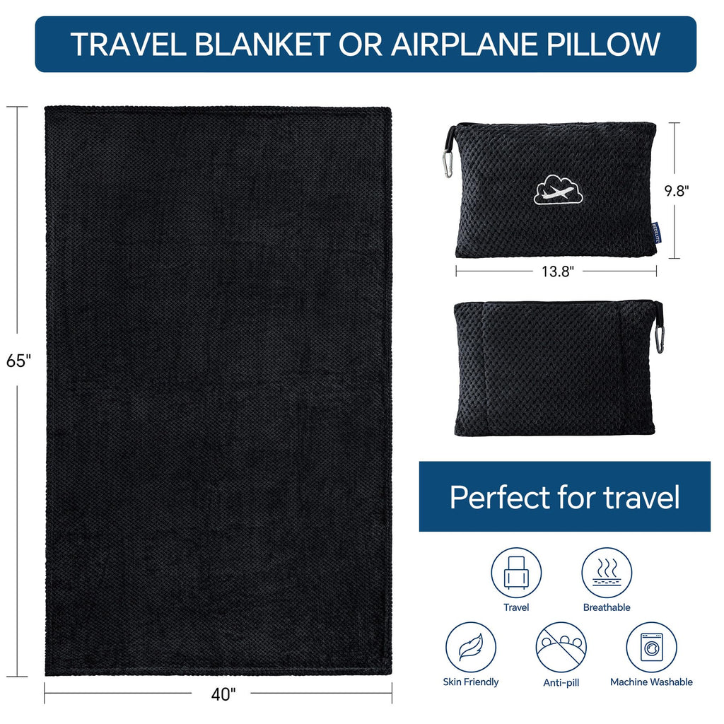 BEDELITE Travel Blanket with Bag, Jacquard Fleece Blanket 65"x40" - Black view 4