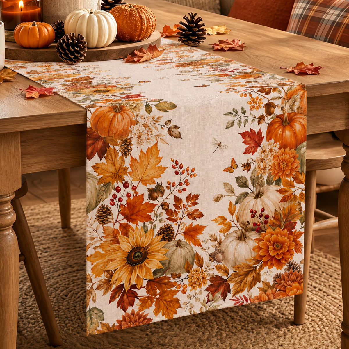 Bigwish Table Runner Holiday Decor - Fall Pumpkin Maple / 13''x90''