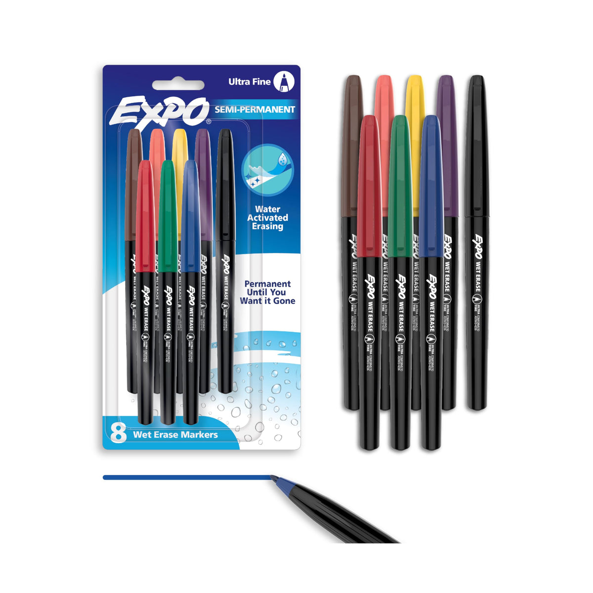 EXPO Wet Erase Markers, Semi-Permanent Markers, Assorted - Ultra Fine