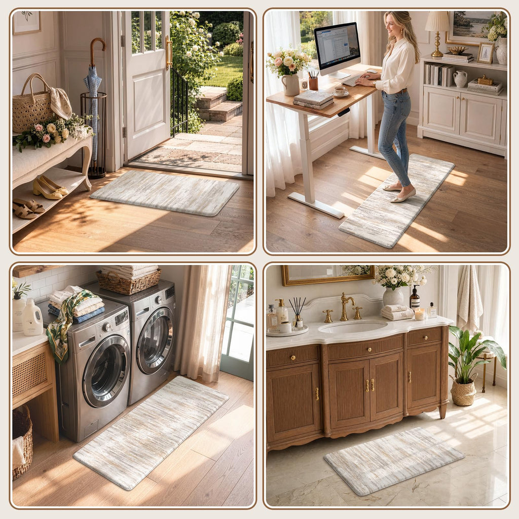 KIMODE Anti Fatigue Kitchen Mat, Abstract Farmhouse Kitchen Rugs Sets of 2 - Light Brown/Multi / 17.3" x 47"+17.3" x 29"--0.47 inches view 8
