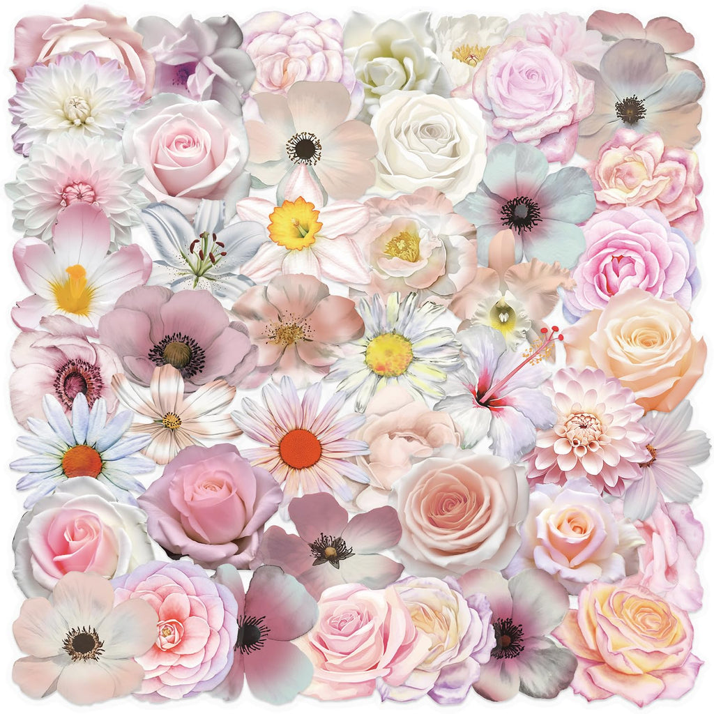 50Pcs Pink Flower Stickers for Kid Cartoon Aesthetic Sticker Bag Waterproof Water Bottle