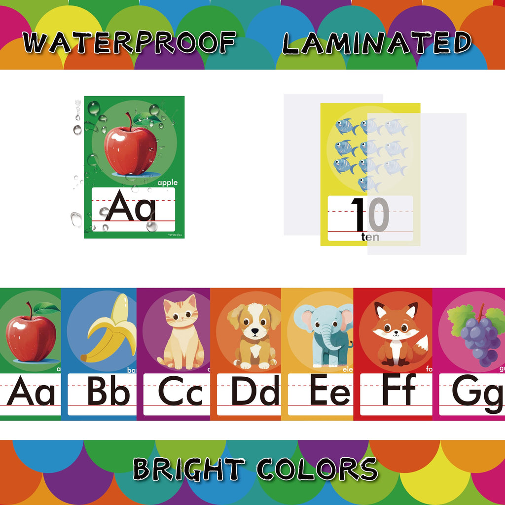 YIYDONG 36 Pieces Alphabet Number Posters Bulletin Board - Bright Colors view 3