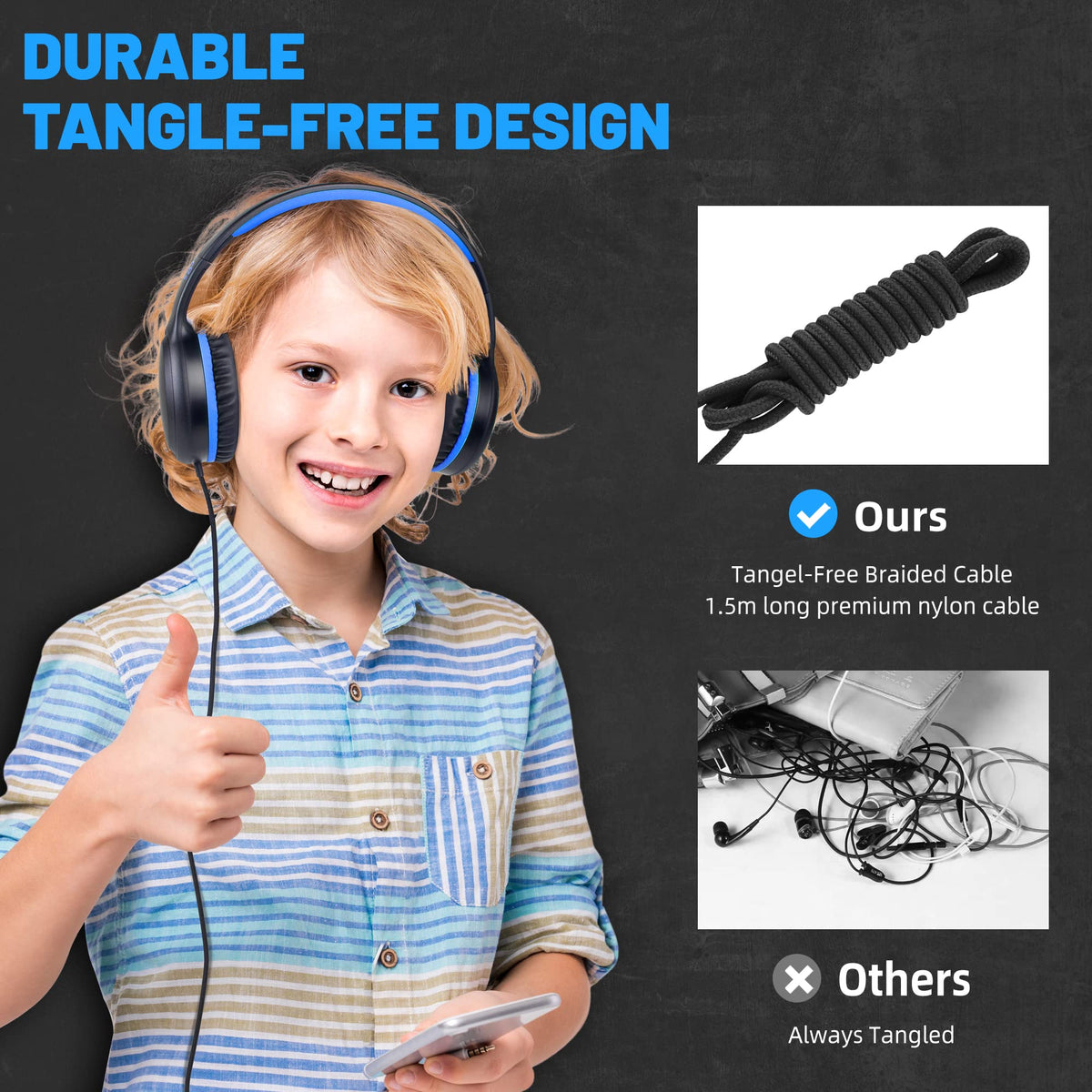 UKELALA U2C Type C Headphones - Black/Blue view 5
