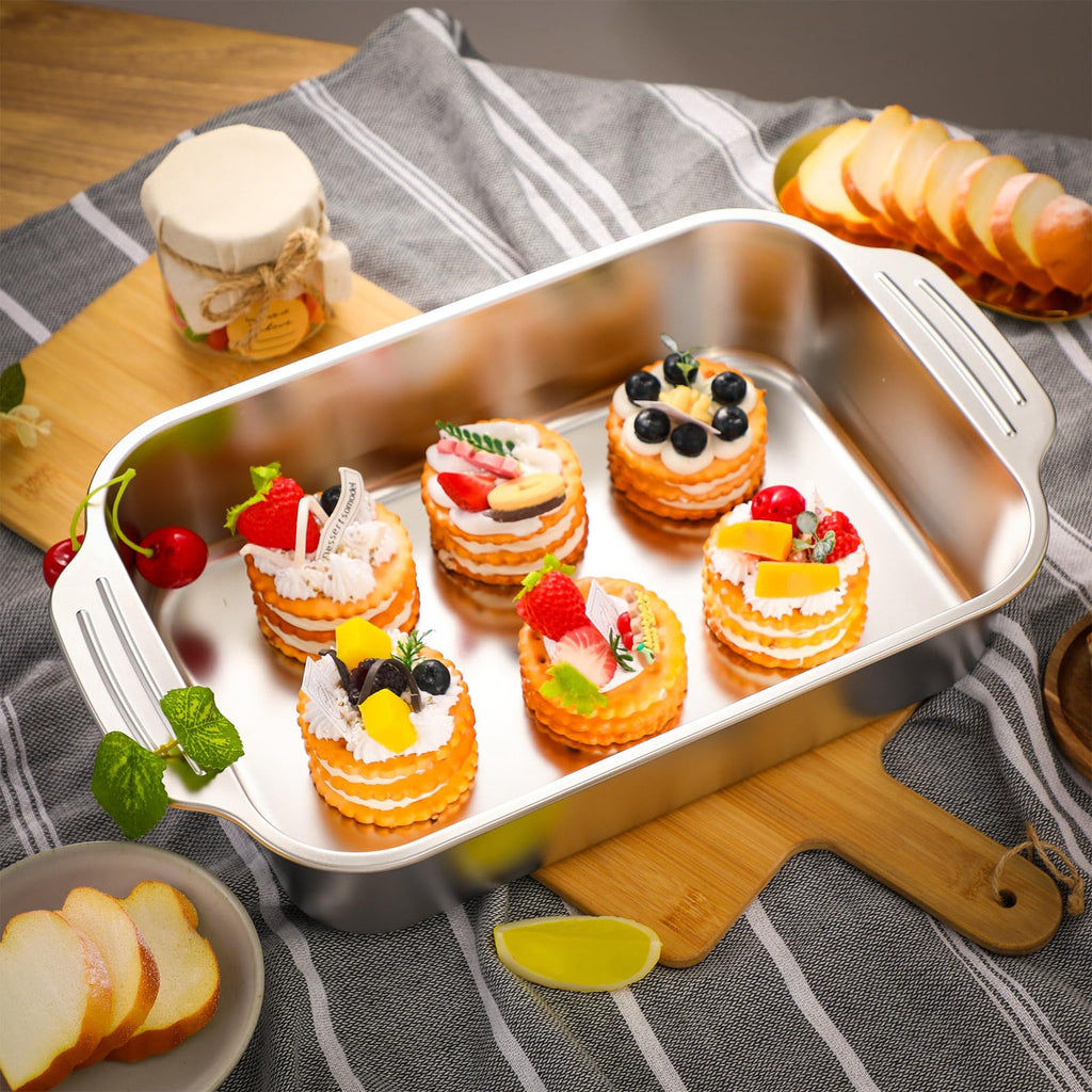 Funnymoom 2 Pcs Stainless Steel Cake Pan with Handle - 13" X 9" X 3.35" view 6