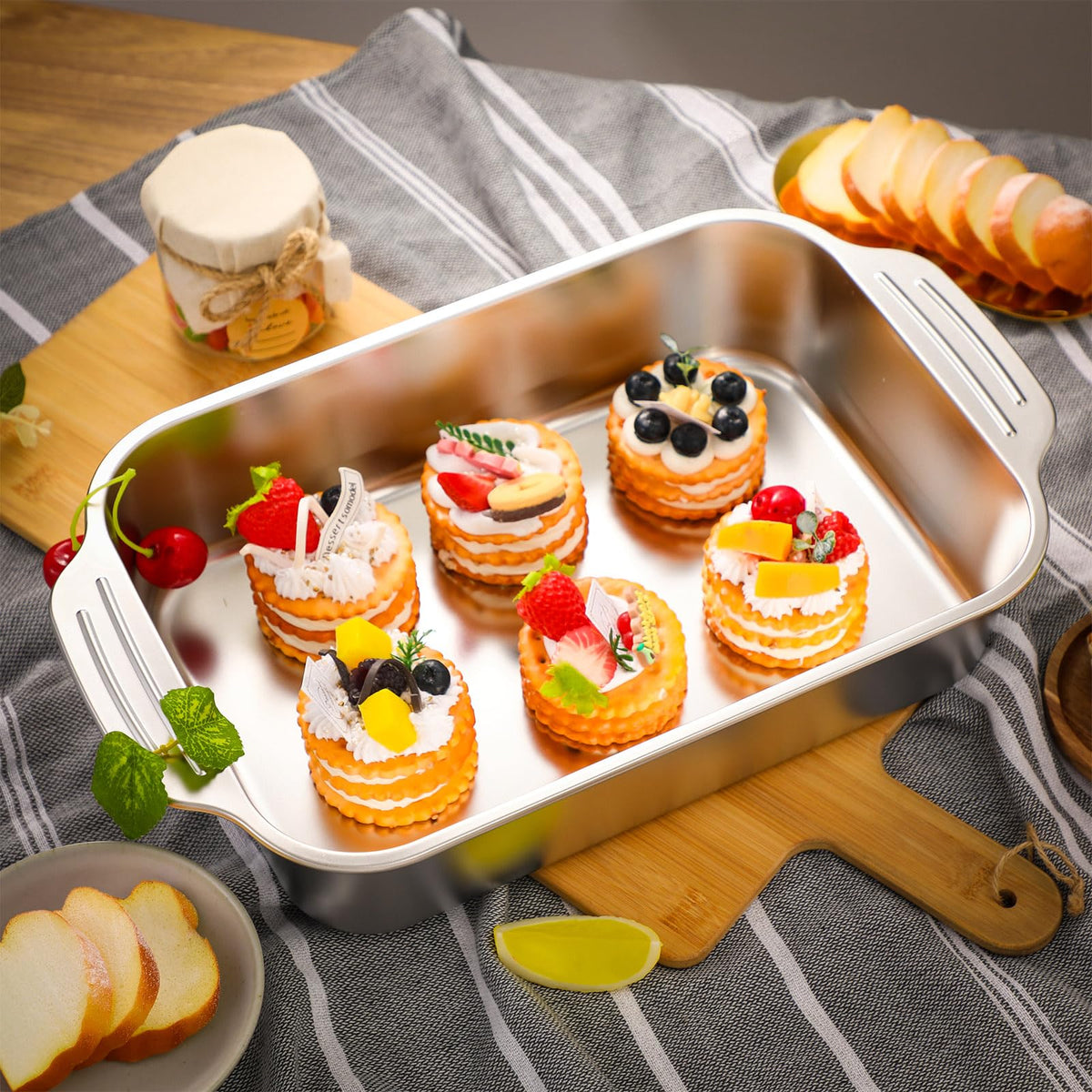 Funnymoom 2 Pcs Stainless Steel Cake Pan with Handle - 13" X 9" X 3.35" view 6