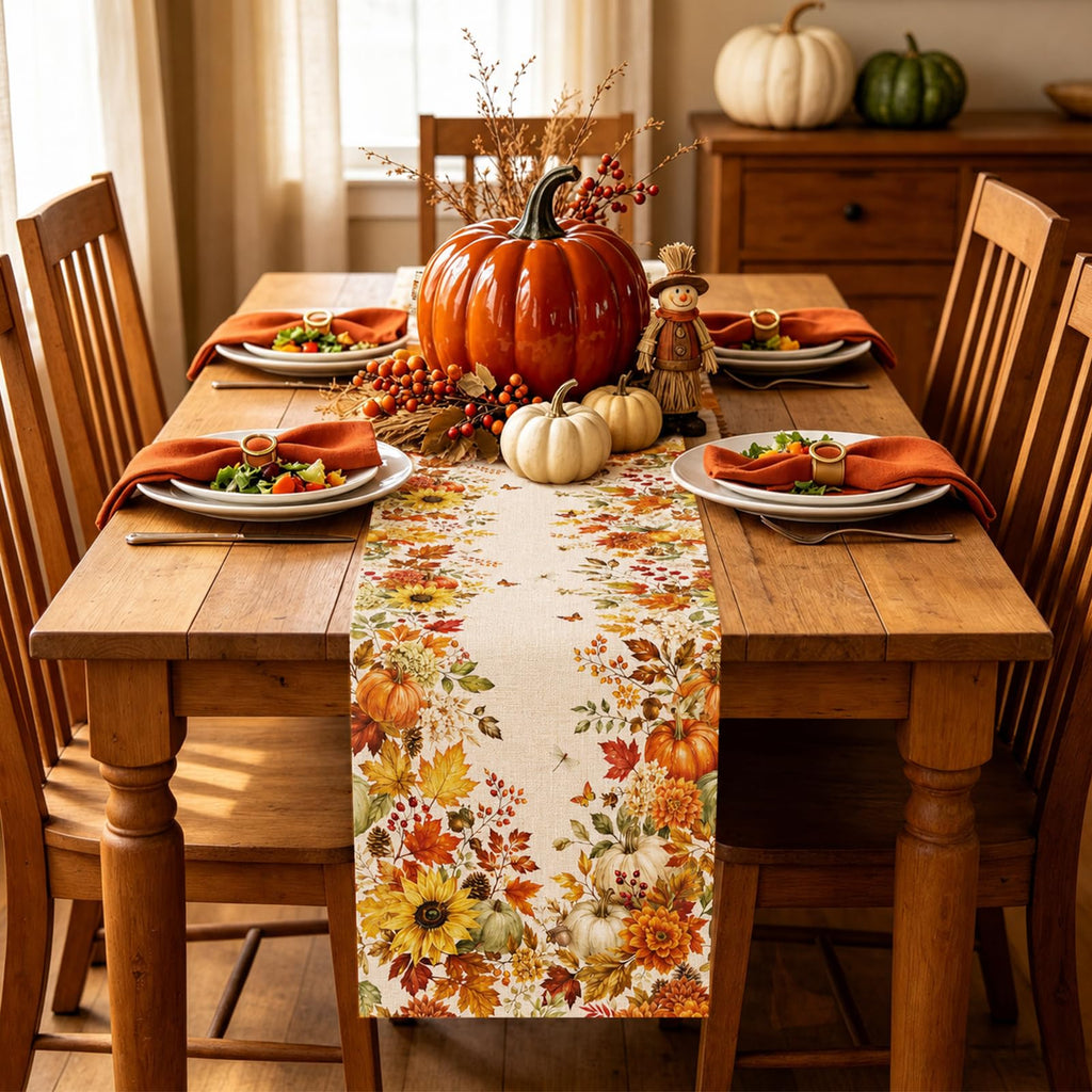 Bigwish Table Runner Holiday Decor - Fall Pumpkin Maple / 13''x90'' view 2