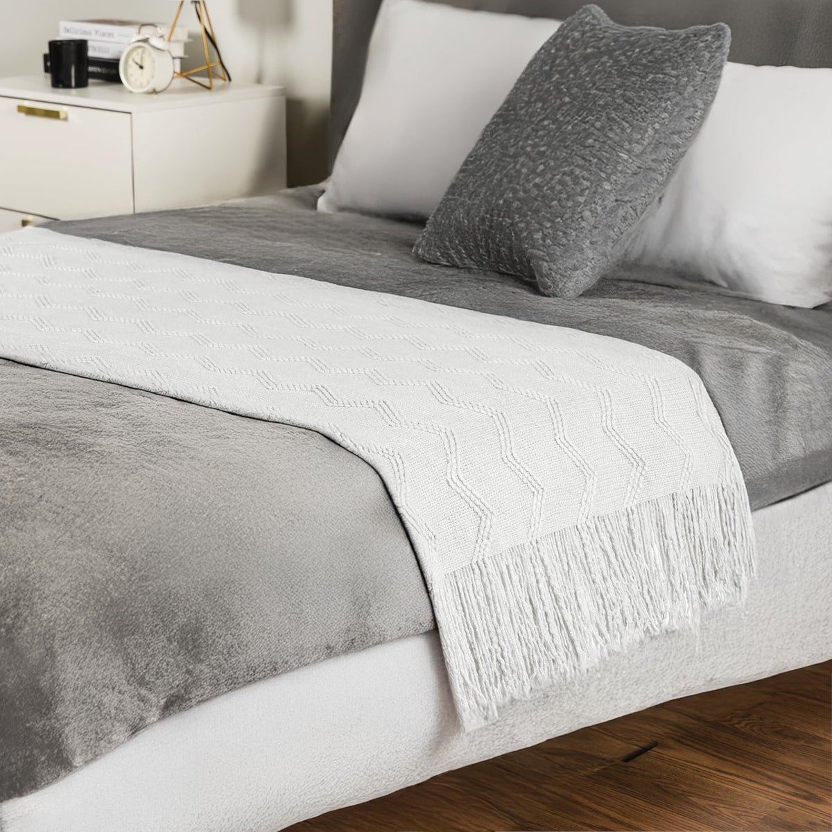 PAVILIA Knit Throw Blanket, Soft Knitted Farmhouse - White / 60 X 80 Inches - Twin view 3
