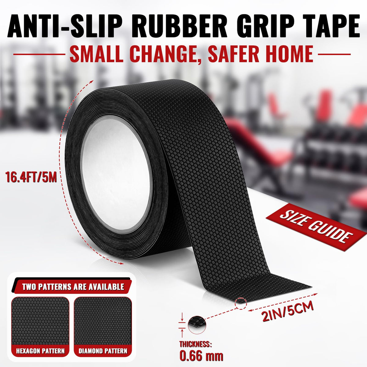 Xroam Rubber Grip Tape for Handles Non-Abrasive Anti Slip Tape - Hexagon / 2In x 16.4Ft view 1