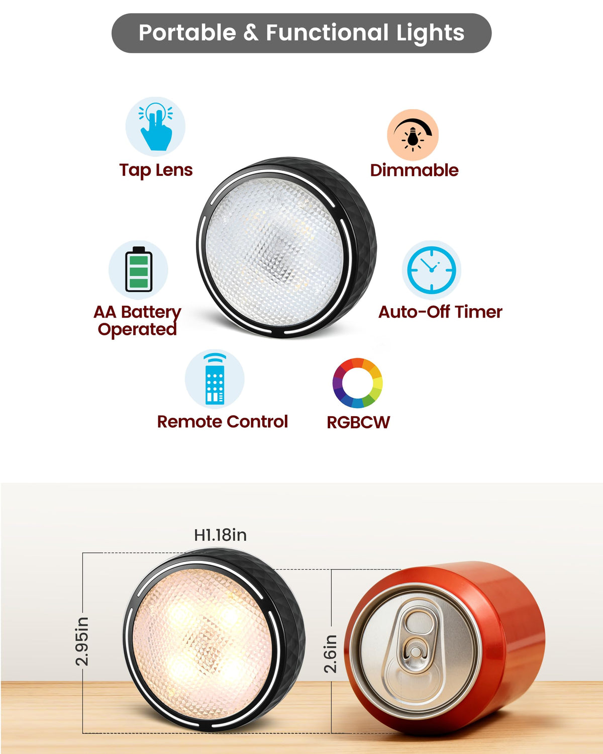 TECOMLIGHT LED Puck Lights with Remote Control - Black / 2 Pack view 8