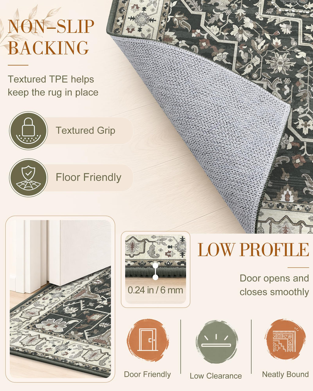 OLANLY Soft Non Slip Carpet - Black / 3' x 6' (Runner) view 6