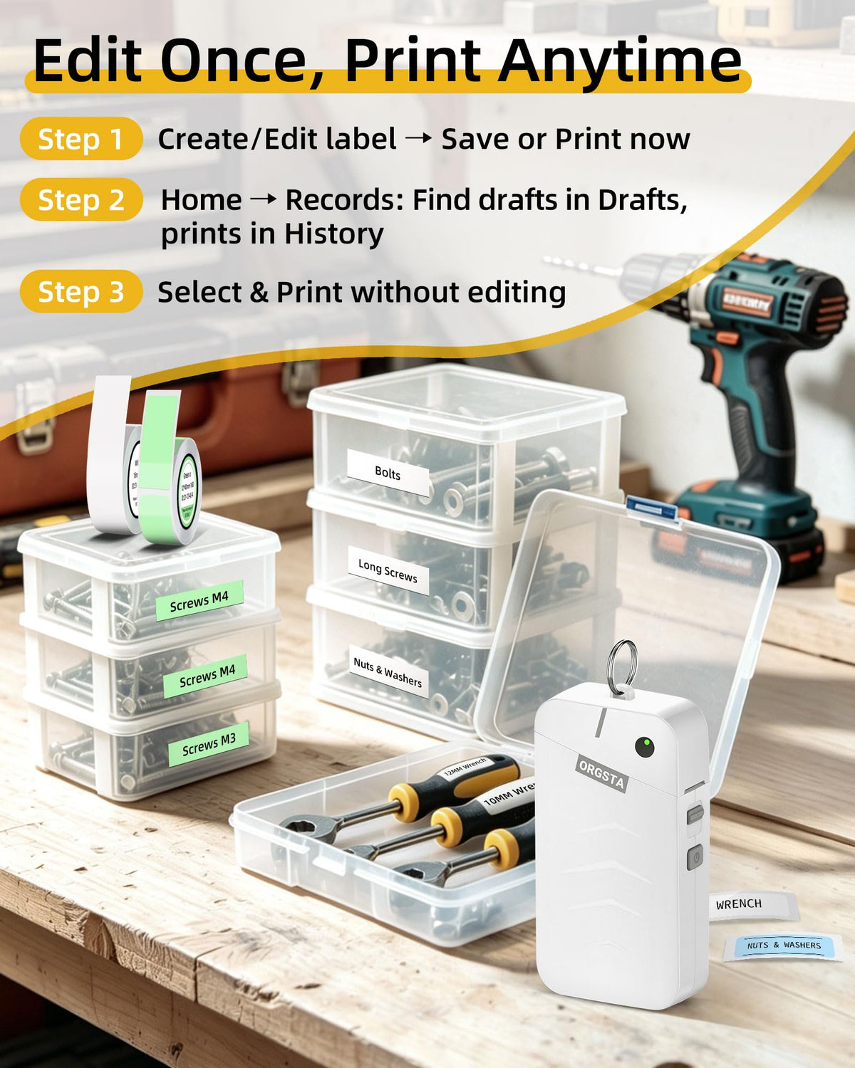 ORGSTA Label Maker, Portable Bluetooth Label Maker Machine with Tape - White view 6