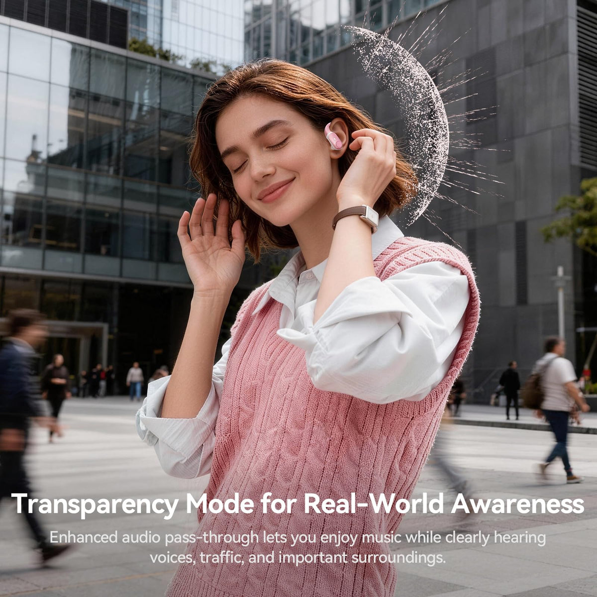 Active Noise Cancelling Ear Buds Wireless Bluetooth Headphones 80H Playtime Display Charging Case 50dB ANC Over - Rose Gold view 2