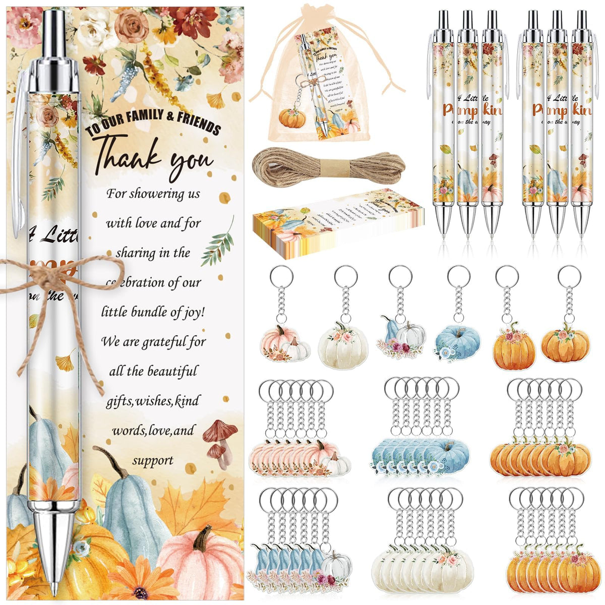 EYNDYN 145 Pieces Baby Shower Favors Ballpoint Pens and Keychains Gifts Bulk Retractable Pens Gender Reveal Cards Souvenirs - 36 / Pumpkin
