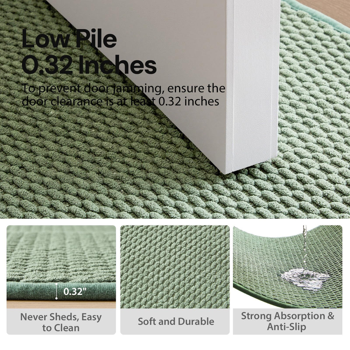 Sunfly Runner Rug with Non Slip Rubber Backing - Sage Green / 2' x 6' (Rectangular) view 5