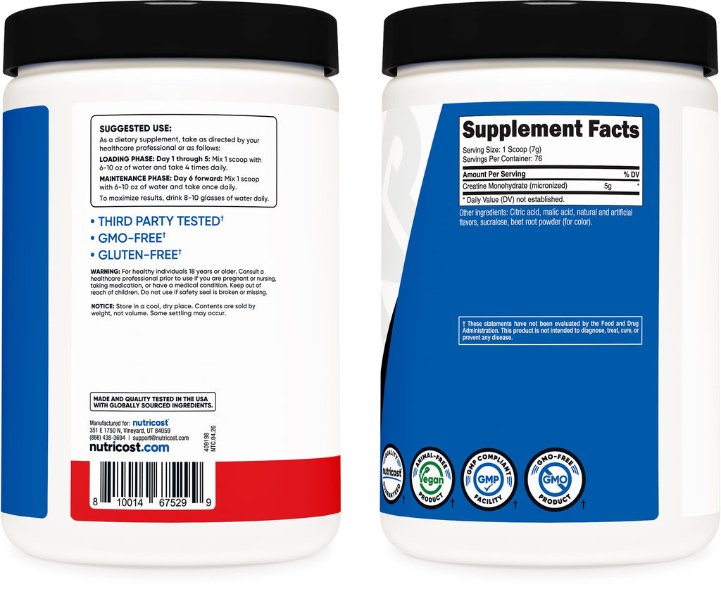 Nutricost Creatine Monohydrate Powder (Fruit Punch, 500 Gram) (NC-CMONO500-FP)