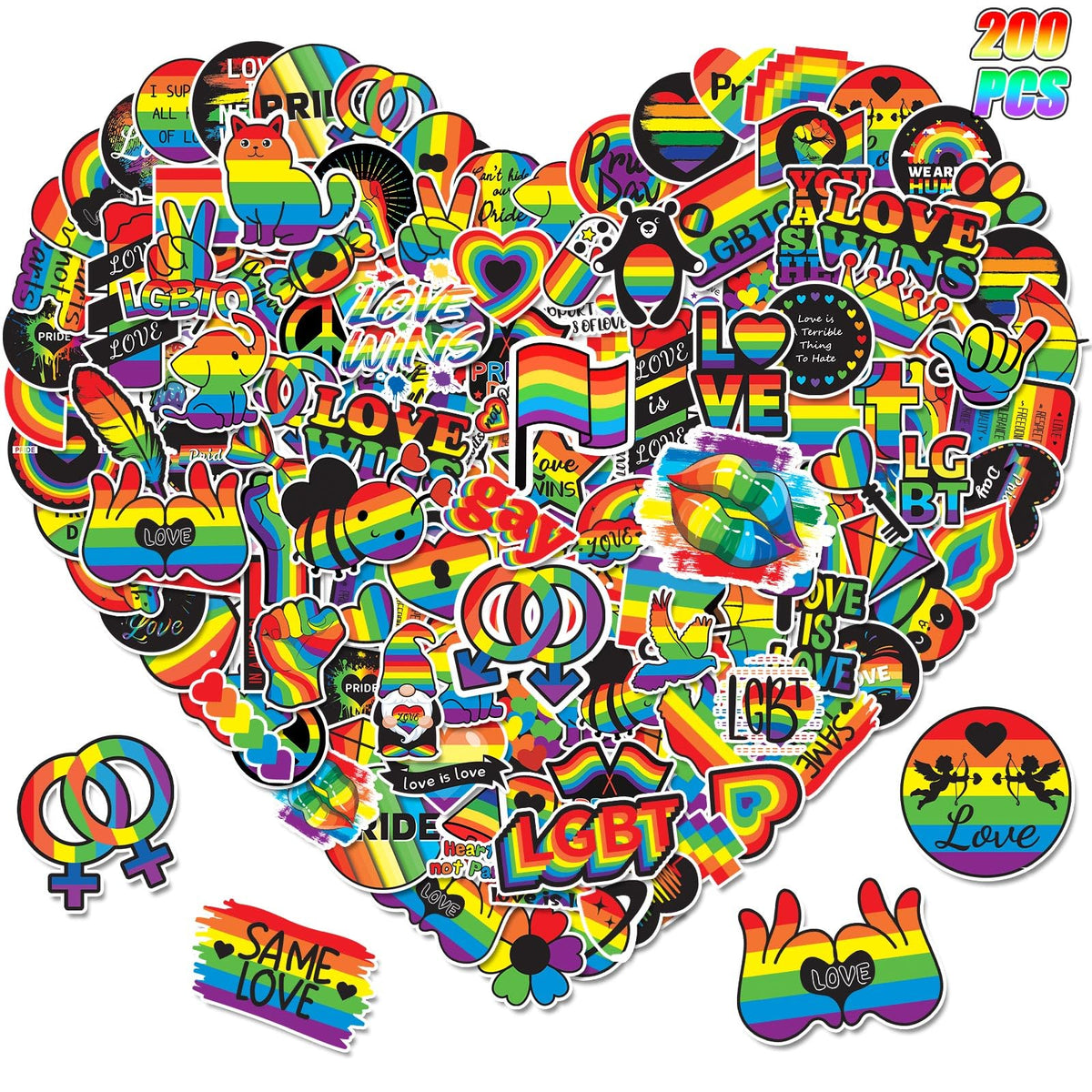 MARFOREVER 200 Pcs Pride Stickers Rainbow LGBTQ+ Stickers Pride Accessories